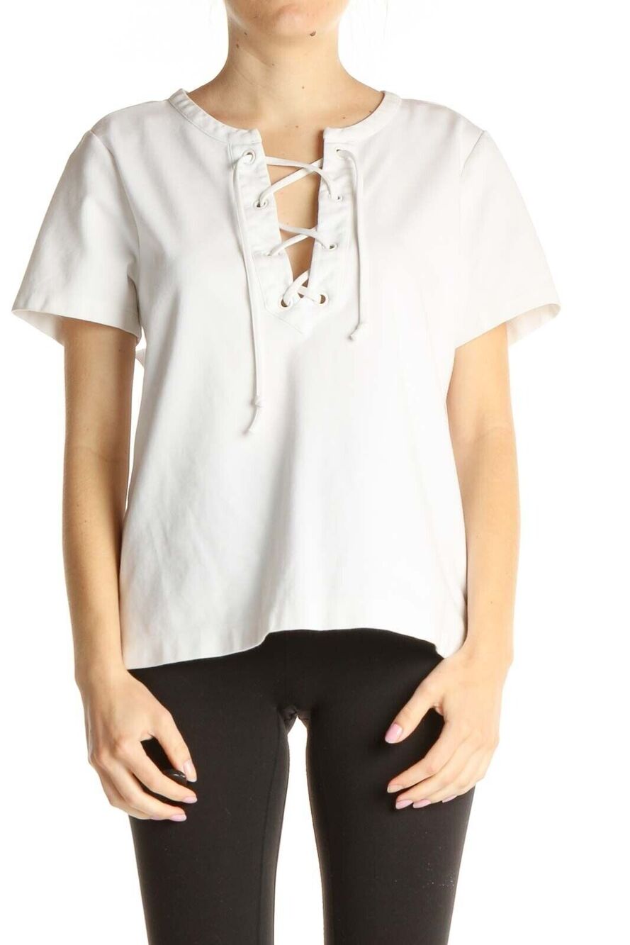 J. Crew Womens Lace Up Top Size M Classic Minimalist Boho Coastal Grandma Resort